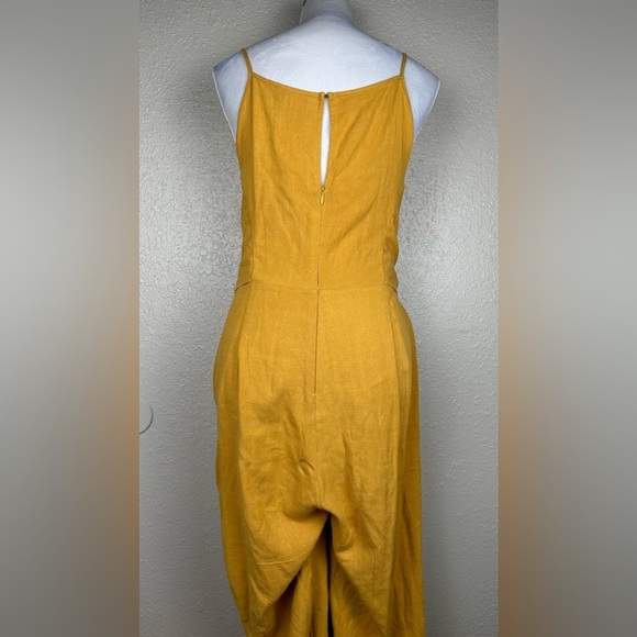 Paper Crane Yellow Linen Jumpsuit, Tie Front Jumper Size Large, Mustard Yellow - Picture 10 of 14